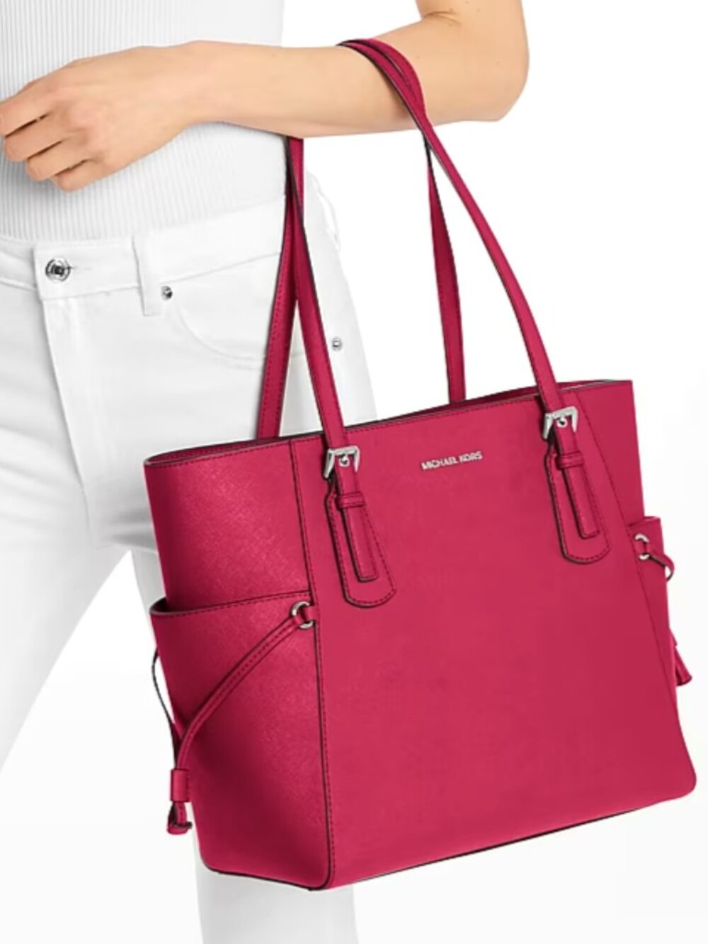 New Michael Kors Voyager Large Saffiano Leather Tote Dark Raspberry